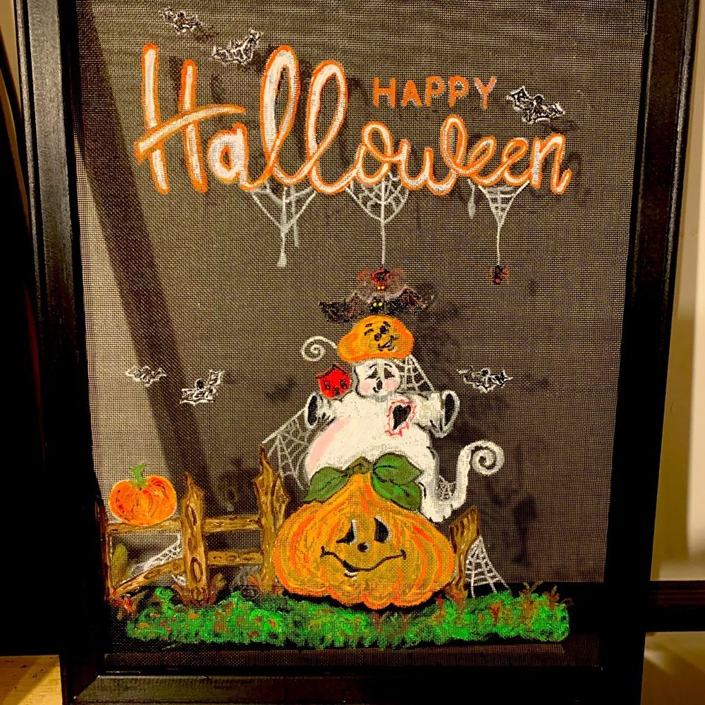 Hand painted screen Happy Halloween